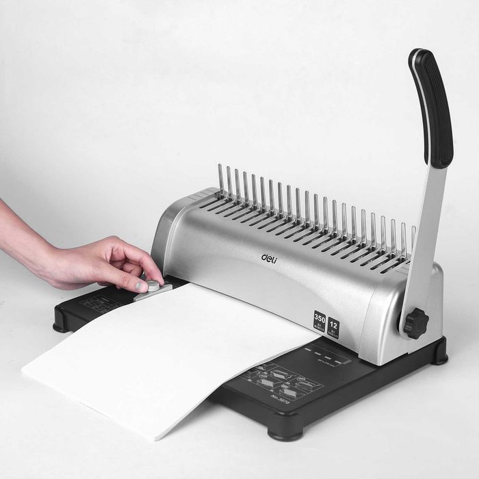 Машина для переплета, сш 350 листов, ф.А4 (cеребряный) Deli 3870