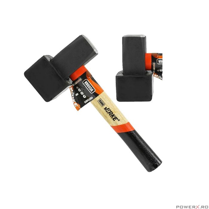 Ciocan din cauciuc cu cap dreptunghiular, 1500 g negru, maner din