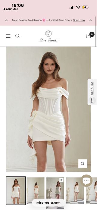 Рокля Adèle White Ruched Satin Mini