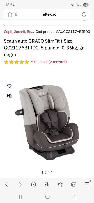 Scaun auto gri, GRACO SlimFit i-Size 0-36kg