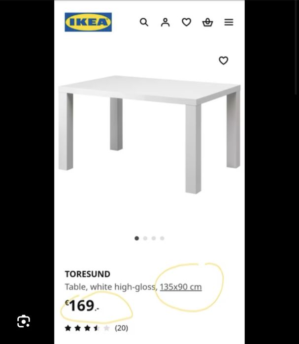 Нова Трапезна/интериорна Маса TORESUND 135/90 Ikea