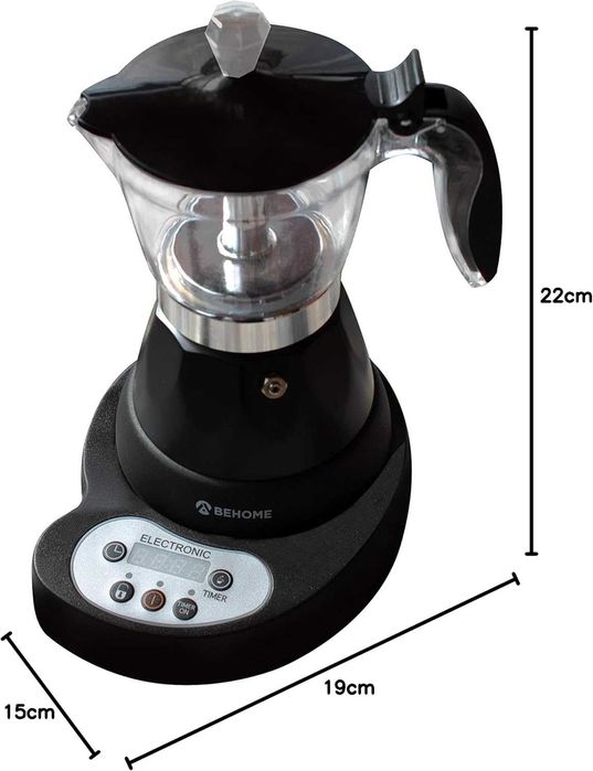 Електрическа програмируема кафе машина BEHOME Moka 3 чаши с таймер
