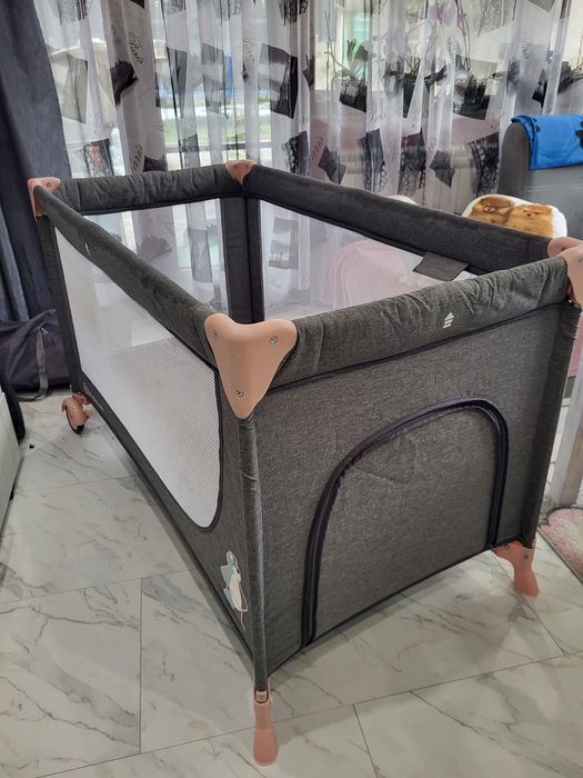 Бебешка кошара с две нива Kindercraft Joy full в сиво и розово