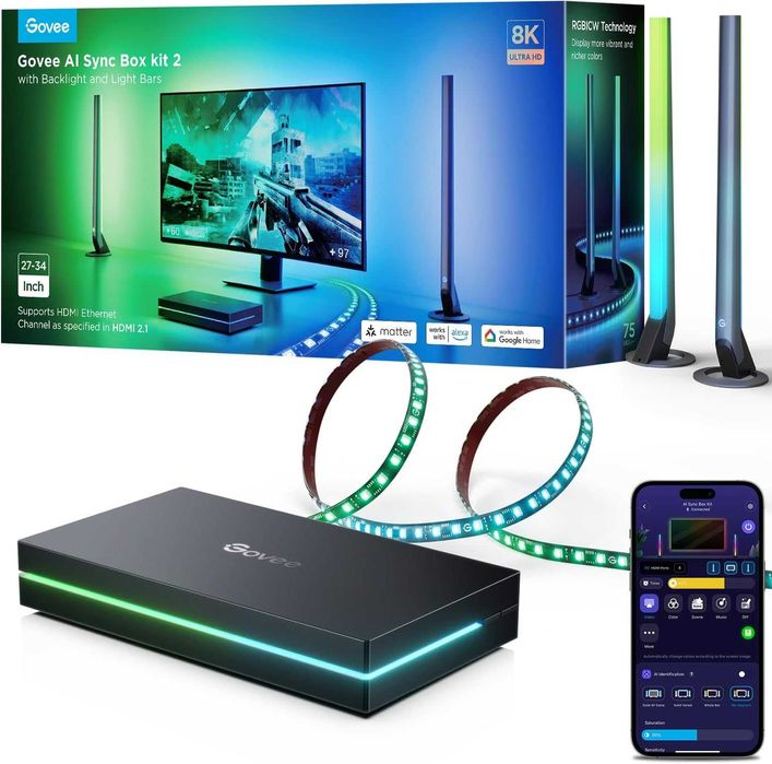 Govee HDMI 2.1 Sync Box Kit 2, AI Sync Box,светлинни ленти и подсветка