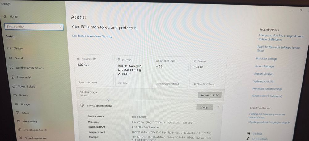 Laptop Gaming DELL G5 / CPU i7-8750H 2.20GHz 2.21 GHz / NVIDIA GeForce