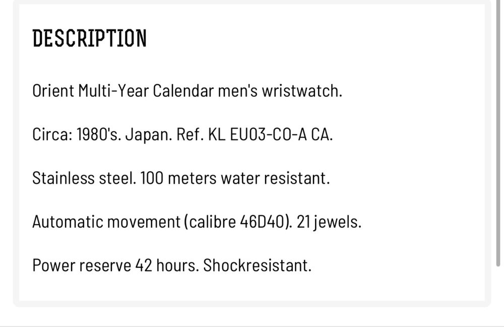 ORIENT - Automatic- Multi-Year Calendar 1980 - ORIGINAL