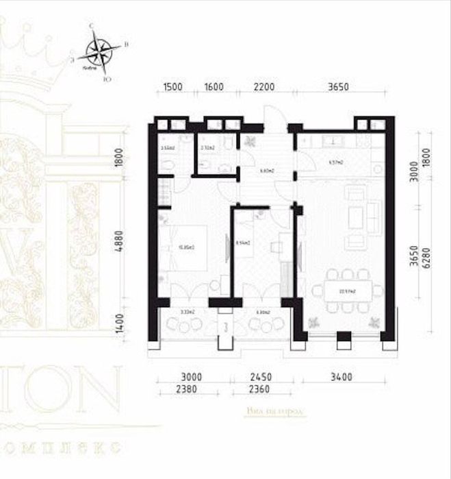 Продается 3х ком квартира, ЖК Wiston, ор-р: ул. Ниёзбек Йули, 72м²