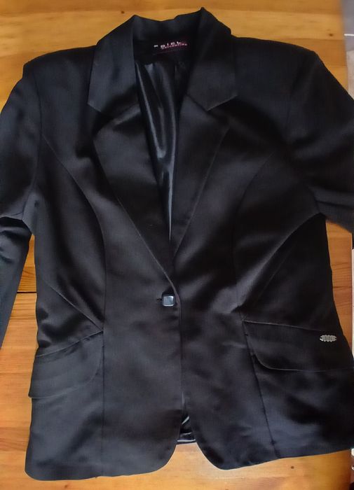 Дамски елегантен костюм (сако + панталон), черен, размер XL