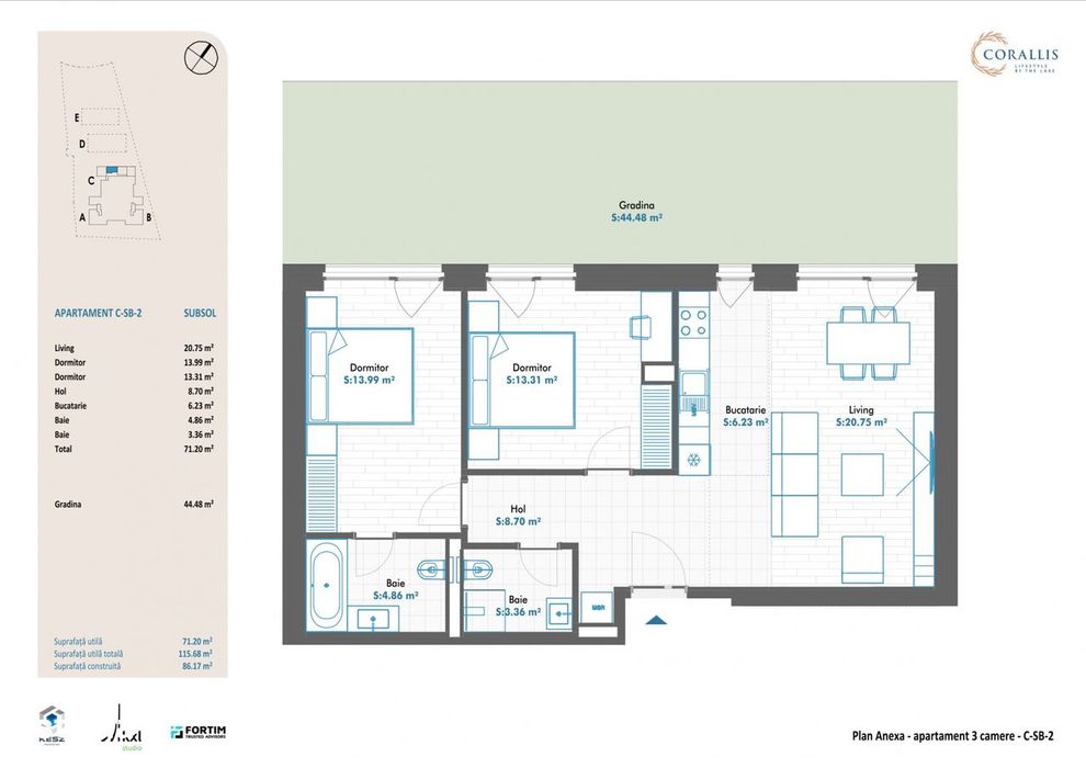 Apartament 3 camere cu gradina impresionanta de 45 mp