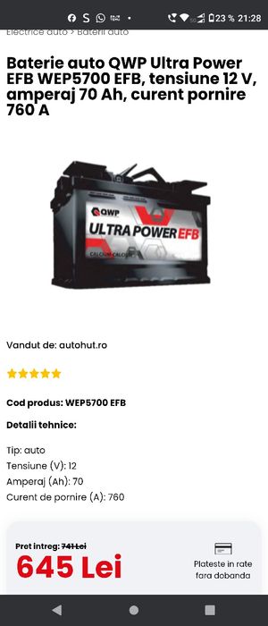 Baterie auto start stop 70 ah 760 A