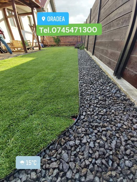 Sisteme irigare gazon rulou montaj piatra decorativa