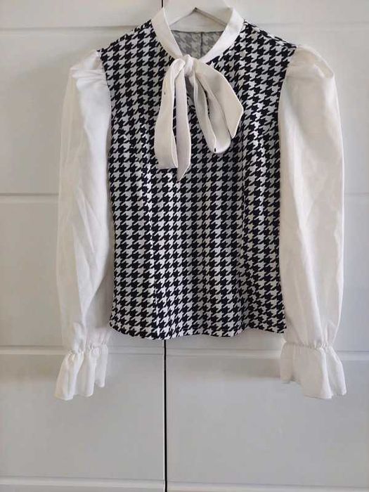 Bluza stil camasa model zara cu fundita la gat si maneci stil camasa