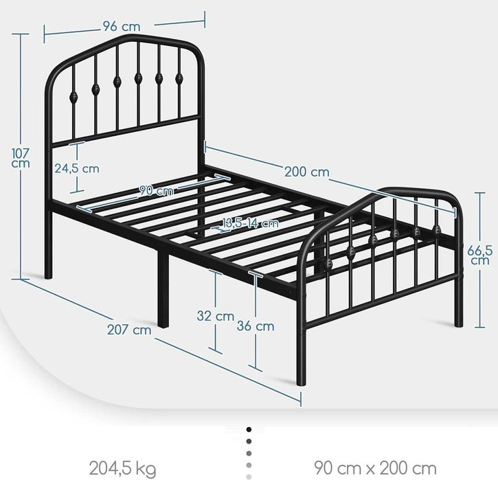 Cadru pat 90x200cm metalic modern rezistent  |S 615153 Black 90x200cm