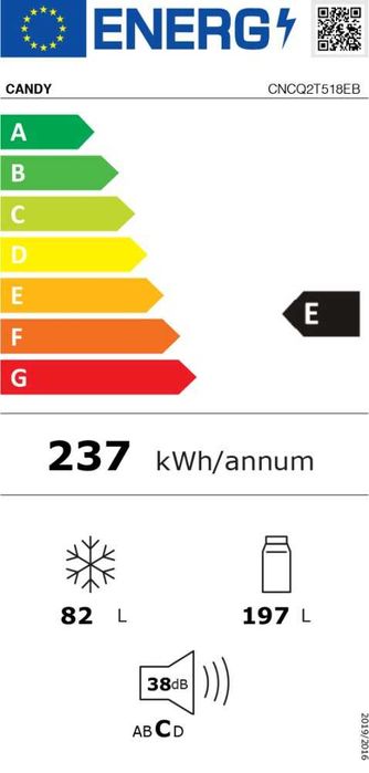 Нов черен Total No Frost хладилник с фризер Candy 279 л 183/55/60 см
