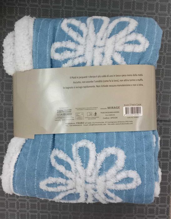 Одеяло Жакард/Шерпа 130х155 см, Синьо-Бял