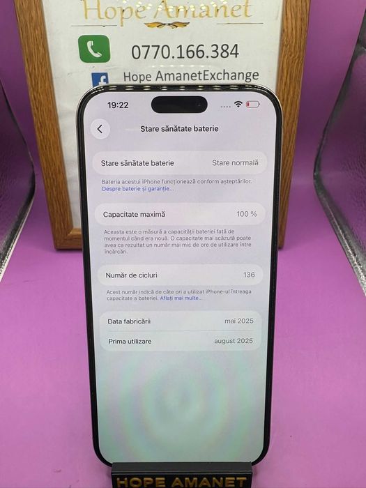 HOPE AMANET P2-Iphone 16 pro max 256 GB/100% BAT 136 cicl