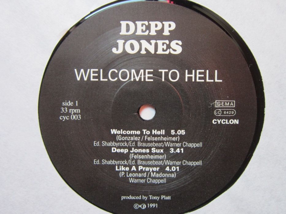 rar Welcome To Hell  Depp Jones ‎1st Edi. made in Germany 1991