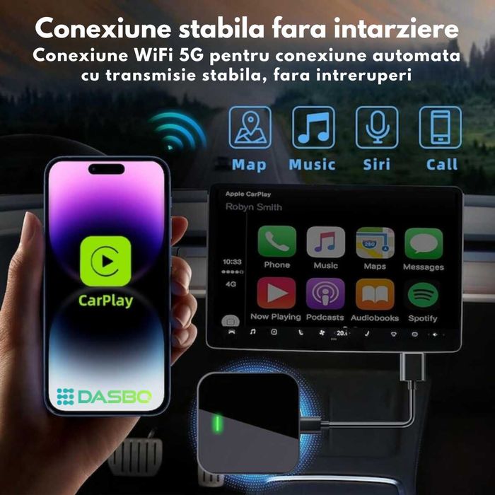 Adaptor Wireless CarPlay & Android Auto 2in1  Compatibilitate prin USB