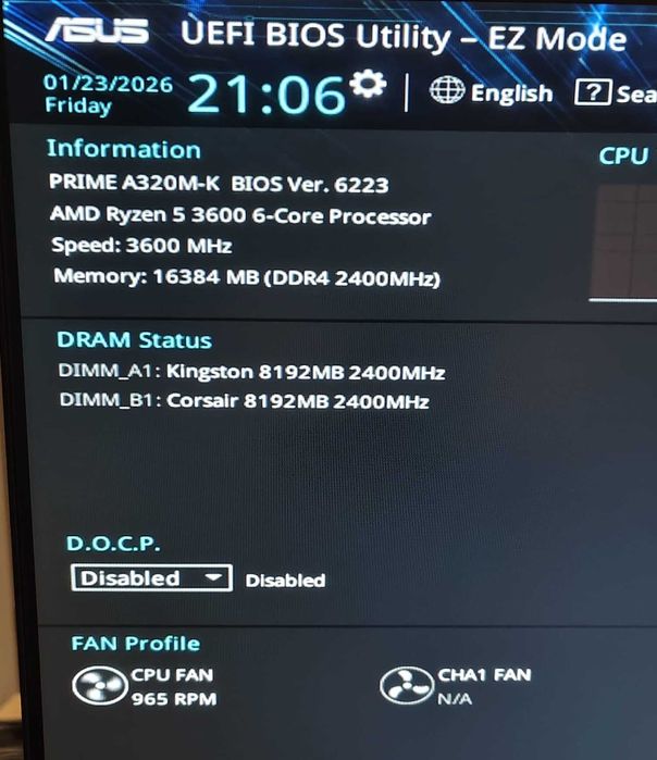 Kit Ryzen 3600 + Asus Prime A320m-K + Cooler Stock