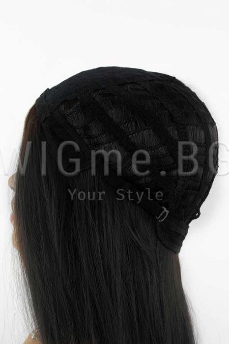 Екстра дълга права черна перука с бретон Ирен - 101 см.