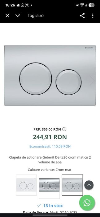 Clapeta Geberit Silver