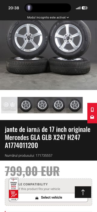 Jante oem 5x112 Mercedes Cla/C/E class R17 cu senzori