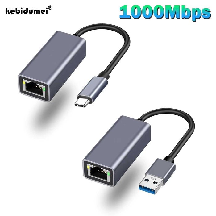 Адаптер USB и Type-C to LAN 100/1000 Мбит/сек. Windows, Mac. Доставка.