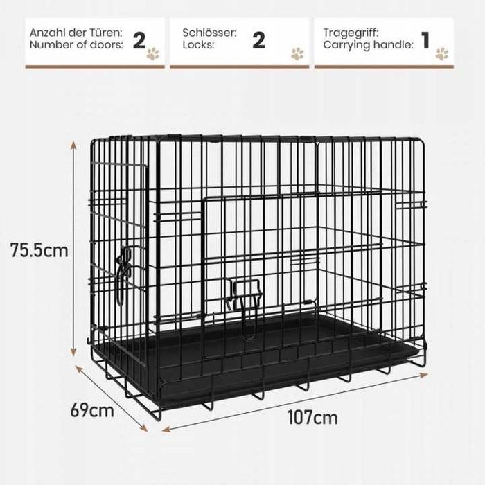 Сгъваема клетка за кучета Leopet 107 x 69 x 75,5 см XL