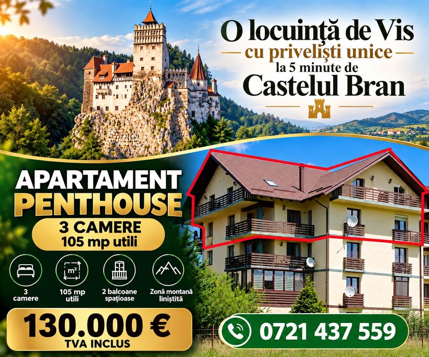 VANZARE sau SCHIMB Apartament Penthouse 3 cam. 105 mp utili - Tohanu Nou 20 km de Brașov, Comision 0, Proprietar Direct.