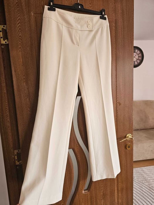 Pantaloni evazati albi (ivory) dama, marimea 40