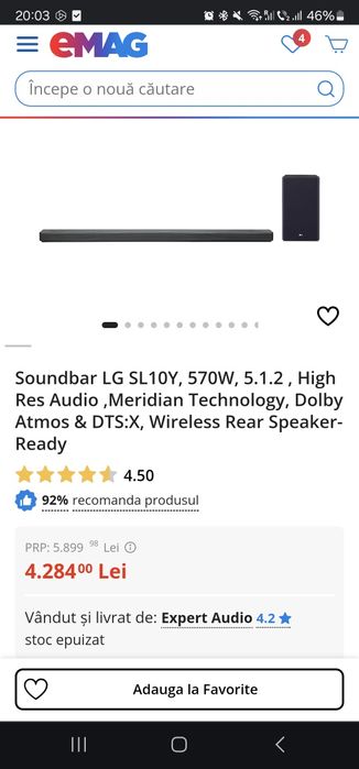 Soundbar LG SL10Y, 570W, 5.1.2 , High Res Audio, Meridian Technology