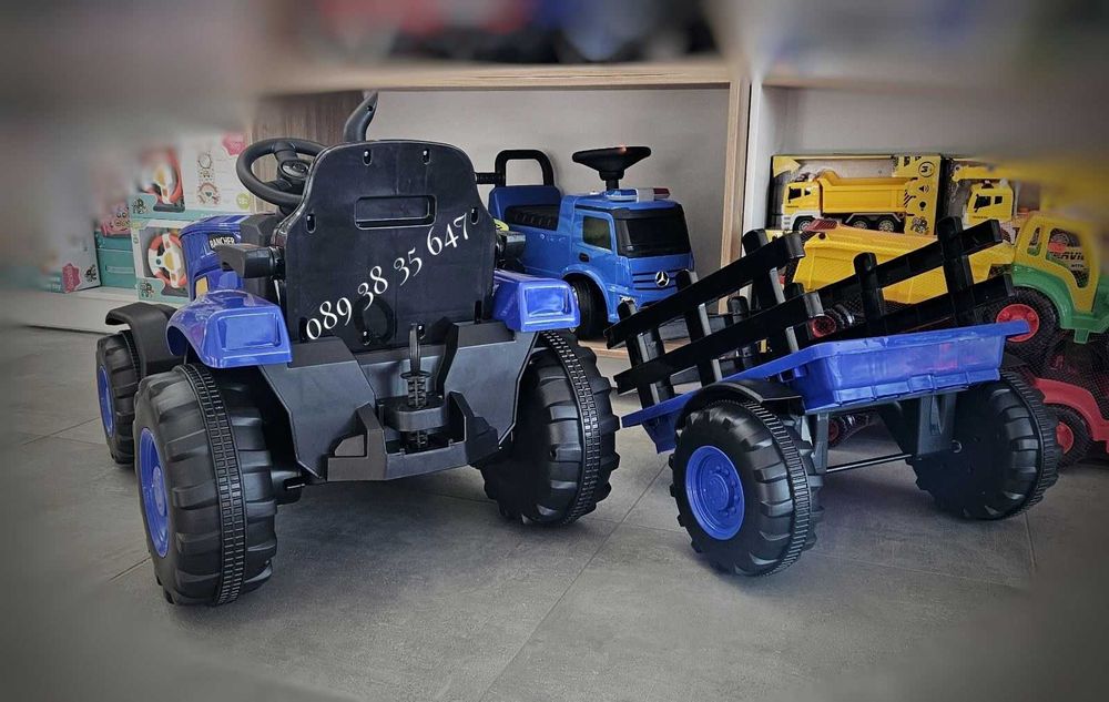 НОВО!Акумулаторен трактор с ремарке Rancher BLUE с 12V,дистанционно