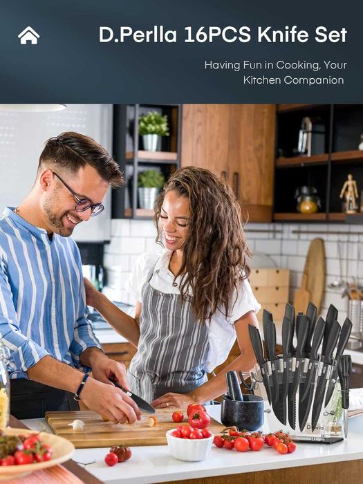 Комплект ножове D.Perlla, 16бр от високовъглеродна неръждаема стомана