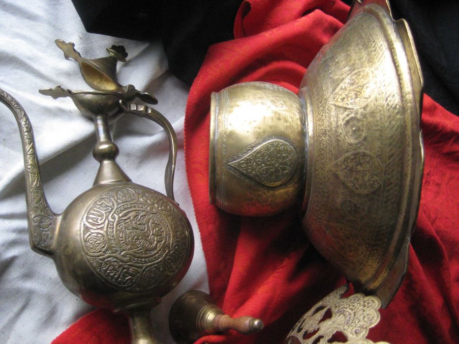 Старинный Антик. Кованый для отмывания рук  Кувшин Латунь и Ступки