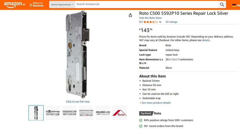 Încuietoare Roto C500 Seria 5592P10 Argintiu