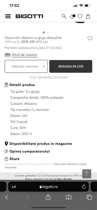 Geaca Bigotti  Noua Marime XS  pentru copii 9-11