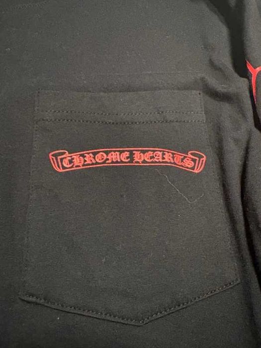 Chrome Hearts Horseshoe Logo Red on Black Longsleeve