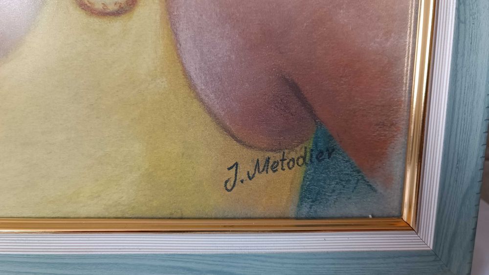 Стара картина "Жена" - пастели върху картон - J.Metodiev - 48/38см