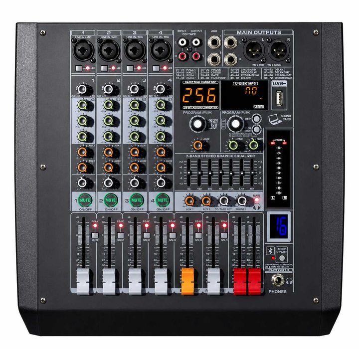 Mixer audio 4 canale 2 x 450W FX4D cu amplificator stereo 256 Efecte DSP Bluetooth USB Egalizator