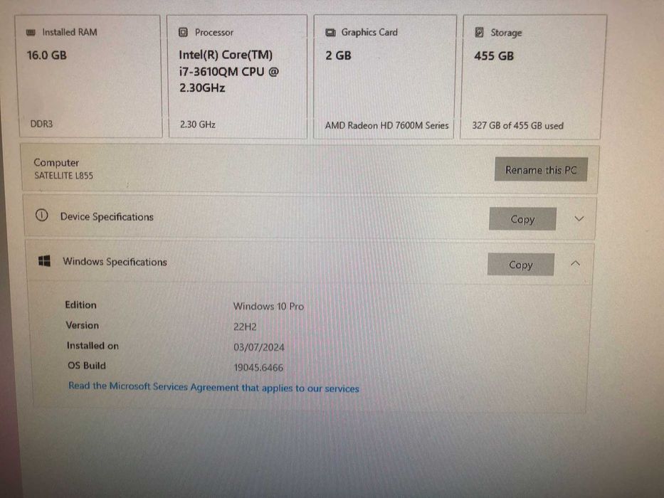 (VAND SAU SCHIMB CU PC) Toshiba Satelitte L855-12V 2011 (utilizat)