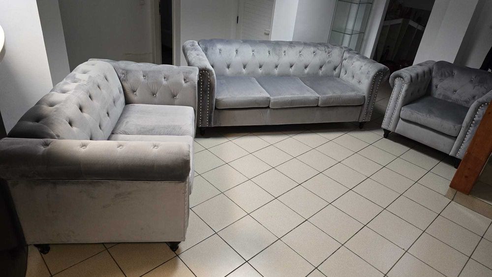 Canapele Chesterfield 3 Bucati Gri