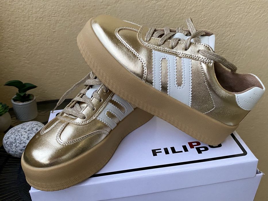 НОВИ Златни дамски кецове естествена кожа — 37