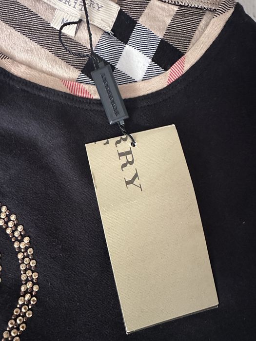 Tricou Burberry Brit damă, negru, mărimea M, aplicație cristale & imprimeu Nova Check, cu etichetă