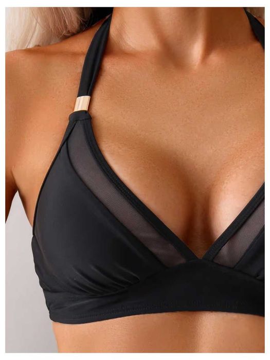 Цял бански костюм горнище и долнище с висока талия, цвят - черен, размер - L