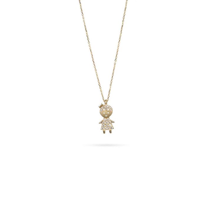 Elegant Women’s Necklace – Girl Pendant, 14K Gold with Zirconia