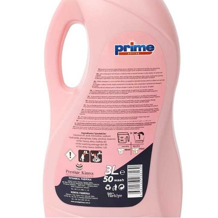 Detergent lichid, PRIME pentru haine albe sau colorate, 3L, 50 spalari