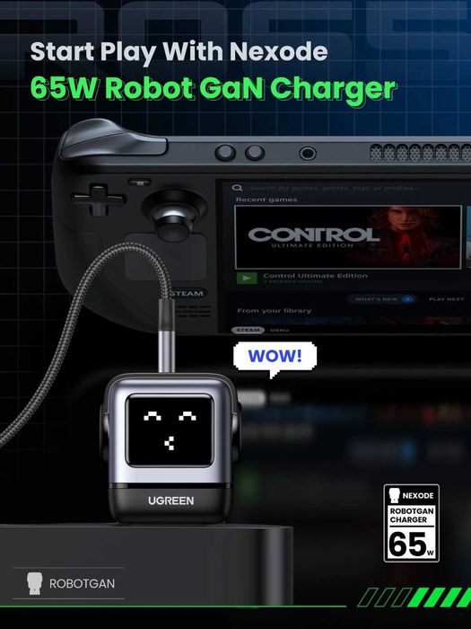 UGREEN Uno 65W (Black)Зарядка в форме робота для ноутбуков и телефонов
