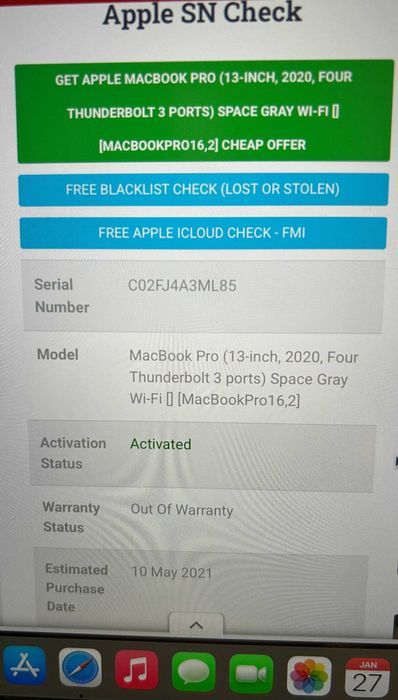 Apple MacBook Pro 13.3″,i5 2GHz,quadcore,16GB,512gb SSD touchpad A2251