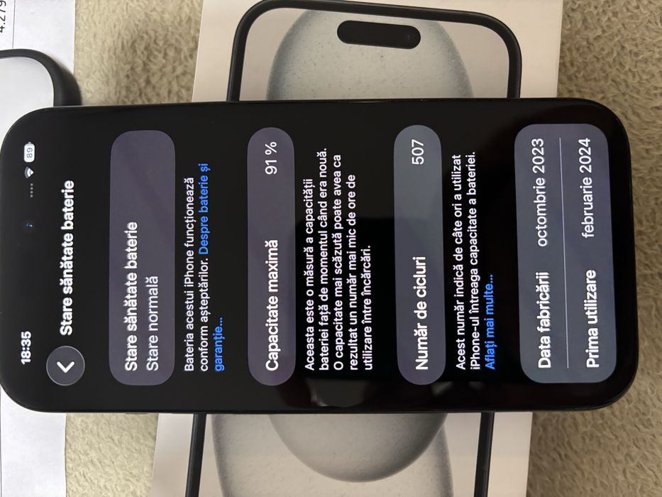Vand schimb Iphone 15, factura eMag, garantie 2026, jmpecabil.