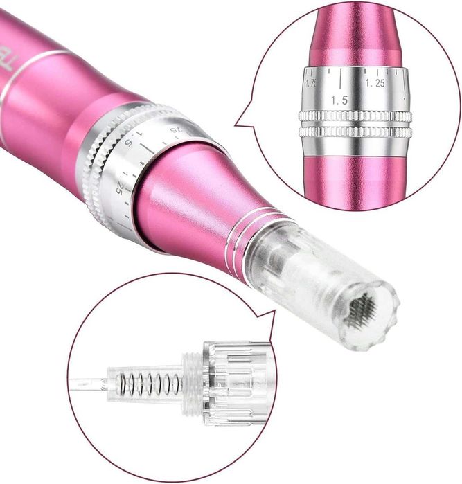 Derma Pen Electric Profesional TBPHP M1 LCD 7 Viteze 12 Ace Roz